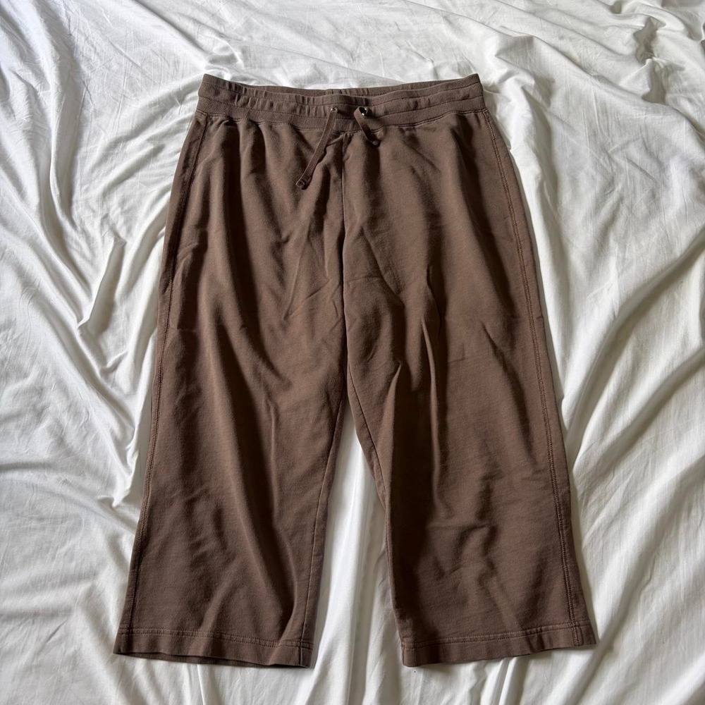 Brown Y2K Capri Pants Cotton Blend Sporty Yoga Crop XL